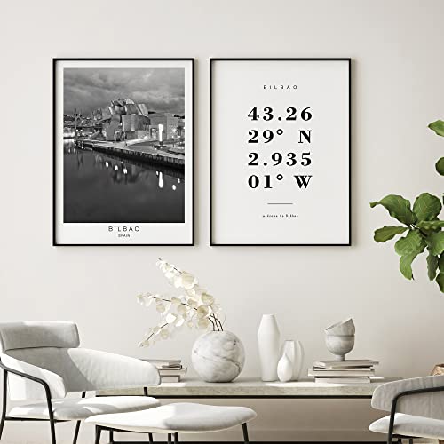 Dear Mapper Bilbao Spain View Abstract Road Modern Map Art Minimalist Painting Black and White Canvas Line Art Print Poster Art Print Poster Home Decor (Set of 3 Unframed) (12x16inch)