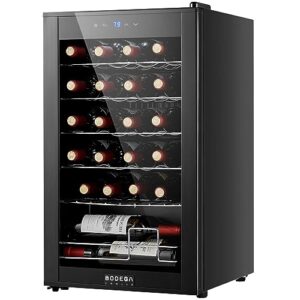 BODEGACOOLER 24 Bottle Compressor Wine Cooler, Freestanding Wine Cellar for Red, White or Champagne，Mini Fridge with 41-64.4°F Digital Temperature Control Glass Door