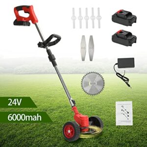 [US Warehouse] Fairnull 24V 6000mAh Weed Trimmer Cordless Electric Weed Eater, 3-in-1 Grass Trimmer/Edger Lawn Tool/Brush Cutter, Push Wheeled No String Trimmer Lawn Mower for Garden & Yard