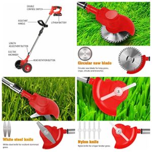 [US Warehouse] Fairnull 24V 6000mAh Weed Trimmer Cordless Electric Weed Eater, 3-in-1 Grass Trimmer/Edger Lawn Tool/Brush Cutter, Push Wheeled No String Trimmer Lawn Mower for Garden & Yard