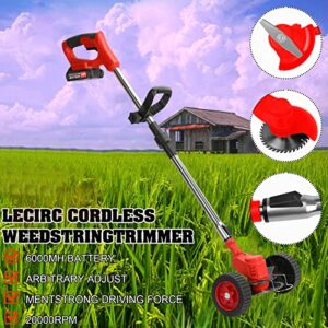 [US Warehouse] Fairnull 24V 6000mAh Weed Trimmer Cordless Electric Weed Eater, 3-in-1 Grass Trimmer/Edger Lawn Tool/Brush Cutter, Push Wheeled No String Trimmer Lawn Mower for Garden & Yard