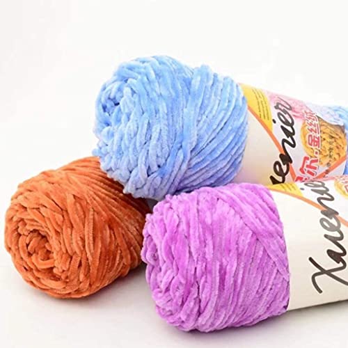 Purple Solid Color Hand Woven Thick Crochet Thread Chenille Velvet Yarn Soft Wrapping for Craft Scarves Sports Blankets 100g