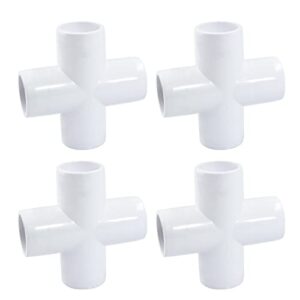 bivethoi 4 pack 4 way cross pvc fitting 1", white fitting connector pipe joint for greenhouse shed, storage frame