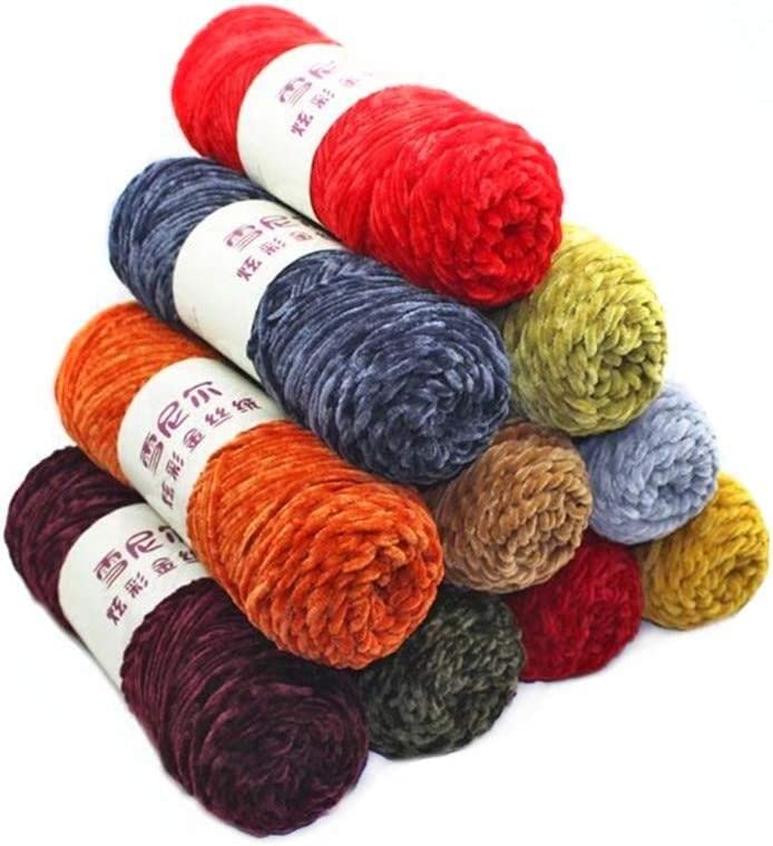 Black Solid Color Hand Woven Thick Crochet Thread Chenille Velvet Yarn Soft Wrapping for Craft Scarves Sports Blankets 100g