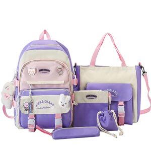 tudere kawaii backpack set of 5 pieces aesthetic backpack for school teenage girls' daily necessities with charm and pins, pencil case, tote bag, small bag.