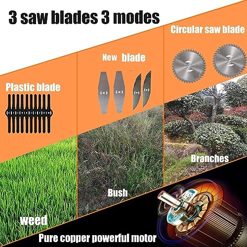 Cordless Weed Wacker Battery Powered Weed Eater Electric 3-in-1 Grass Trimmer Lawn Edger Tool Brush Cutter, Push Lawn Mower, Wheeled No-String Trimmer for Garden Yard