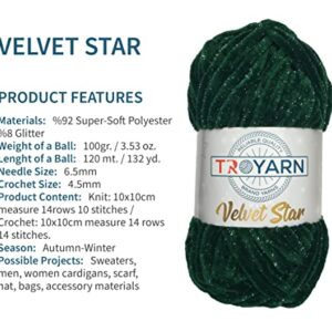 Troyarn Velvet Star Silvery Glitter Chenille Baby Blanket Yarn Amigurumi Yarn for Crocheting and Knitting Super Bulky 100 gr (120 yds) (10408 - Red)