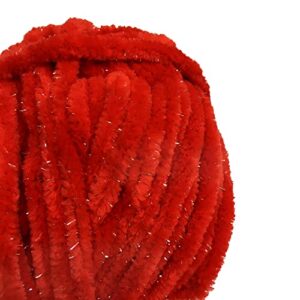 Troyarn Velvet Star Silvery Glitter Chenille Baby Blanket Yarn Amigurumi Yarn for Crocheting and Knitting Super Bulky 100 gr (120 yds) (10408 - Red)