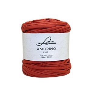 AMORINO FIOS Premium 36mm t-Shirt Yarn (Terracotta), Very Soft Crochet Yarn, Crochet Yarn with Perfect Elasticity and Softness, Yarn for Crafts, knotless Cotton Yarn, Macrame t-Shirt Yarn.