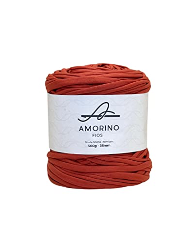 AMORINO FIOS Premium 36mm t-Shirt Yarn (Terracotta), Very Soft Crochet Yarn, Crochet Yarn with Perfect Elasticity and Softness, Yarn for Crafts, knotless Cotton Yarn, Macrame t-Shirt Yarn.