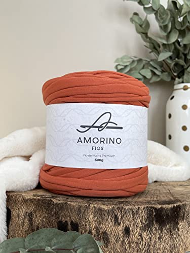 AMORINO FIOS Premium 36mm t-Shirt Yarn (Terracotta), Very Soft Crochet Yarn, Crochet Yarn with Perfect Elasticity and Softness, Yarn for Crafts, knotless Cotton Yarn, Macrame t-Shirt Yarn.