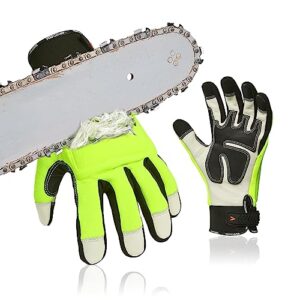 Vgo... Chainsaw 12-Layer Saw Protection on Both Hands Cow Leather Gloves (1 Pair,Size L, Hi-Viz Green, CA9760)