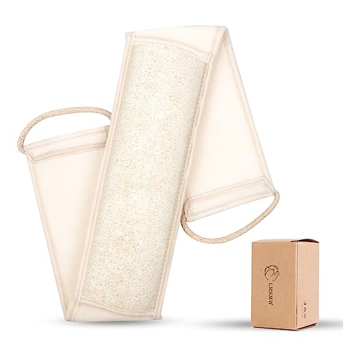 Natural Exfoliating Loofah Back Scrubber for Shower Bath - Long Handle Dual-Sided Luffa Back Washer Back Exfoliator Body Loofa Sponge Scrubbers for Deep Cleaning Skin Exfoliation with Shower Strap