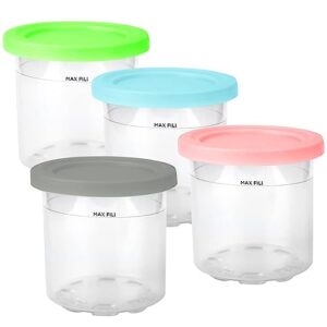 bintiao 4 pack ice cream pints containers replacement for ninja creami pints, 16oz cups compatible with nc301 nc300 nc299amz series ice cream maker, bpa-free & dishwasher safe, pink/mint/grey/blue