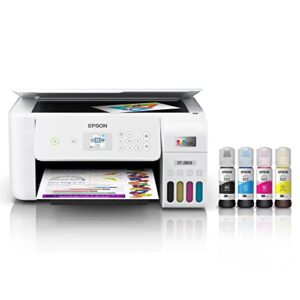 epson ecotank et-2803 all-in-one wireless supertank color inkjet printer, white - print scan copy - 1.44" lcd display, 10 ppm, 5760 x 1440 dpi, borderless photo prints, mobile printing, usb connection