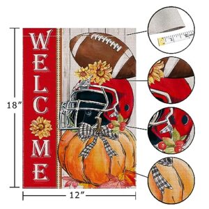 Fall Garden Flag, Welcome Fall Football Yard Flag 12x18 Double-Sided Autumn, Fall Football Pumpkins Welcome Garden Flags Burlap Signs Home Decorations Outdoor Farmhouse