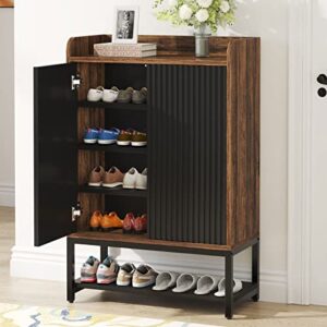 tribesigns shoe cabinet with doors, 5-tier shoe storage cabinet for entryway hallway, wooden shoe rack organizer cabinet for 15-20 pair of shoes, black and brown (1)