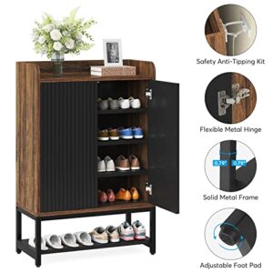 Tribesigns Shoe Cabinet with Doors, 5-Tier Shoe Storage Cabinet for Entryway Hallway, Wooden Shoe Rack Organizer Cabinet for 15-20 Pair of Shoes, Black and Brown (1)
