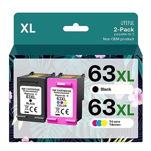 63XL Ink Cartridges Combo Pack High Yield Compatible Replacement for HP Ink 63 Works with OfficeJet 3830 4650 4655 5255 5258 5200 Envy 4510 4520 DeskJet 1110 3630 Printer (1 Black,1 Tri-Color)