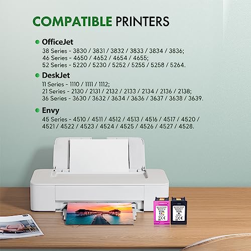 63XL Ink Cartridges Combo Pack High Yield Compatible Replacement for HP Ink 63 Works with OfficeJet 3830 4650 4655 5255 5258 5200 Envy 4510 4520 DeskJet 1110 3630 Printer (1 Black,1 Tri-Color)