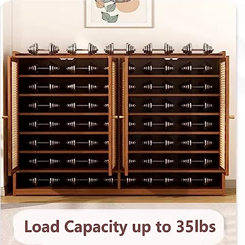 LQDMAER Bamboo Shoes Storage Cabinet with 3 Woven Rattan Doors, 7-Tiers Freestanding Shoe Rack for Entryway or Hallway, Removable Shoe Cabinet Organizer for 35 Pairs of Shoes