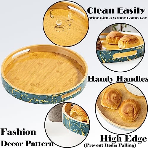 Santentre Bamboo Serving Tray with Handles,Round Decorative Tray,Trays for Coffee Table,Kitchen Table,Serving Food,Eating,Party,Circle Tray for Home Decor,Tea Serving Tray for Breakfast in Bed