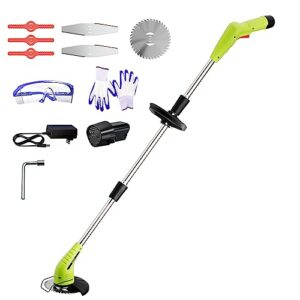 weed wacker cordless lawn trimmer - aokia 12v string trimmer edger lawn tool with 3 types blades, 2.0ah li-ion battery powered grass cutter weed trimmer for yard and garden (partially pre-assembled)
