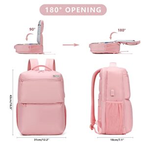 MAXTOP Travel Backpack for Women Carry On Backpack with USB Charging Port 15.6 inch Laptop Backpacks Flight Approved College Bag Casual Daypack for Weekender Business Pink