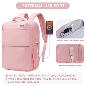 MAXTOP Travel Backpack for Women Carry On Backpack with USB Charging Port 15.6 inch Laptop Backpacks Flight Approved College Bag Casual Daypack for Weekender Business Pink