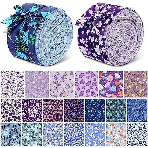 80 Pcs Cotton Fabric Roll up Fabric Strips Bundle Quilting Fabric Precut Roll for Quilting Cloth Patchwork Sewing Craft Blanket Rug Purse Making (Floral Style)