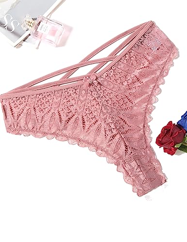 Avidlove Women‘s Sexy Panties Lace Bikini Underwear Cross String Hipster Panties Pink M