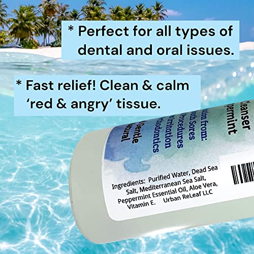 Urban ReLeaf Liquid Oral Wound Cleanser with Peppermint ! Soothe Irritation. Speed Healing. Natural Sea Salt Soak. Dental Work, Braces, Mouth, Gum, Canker sores, Orthodontics, dentures. Fresh Mint