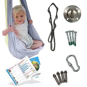 efitome sensory swing for kids indoor ceiling/outdoor tree hanging kit - therapeutic swing for autism, adhd & aspergers - lavender & cream compression swing - all hardware included