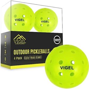vigel premium outdoor pickleball balls set of 4 - usapa approved, tournament and competition play, perfectly balanced, high bounce, true flight, durable, 40 hole pickleball, ideal for all skill levels