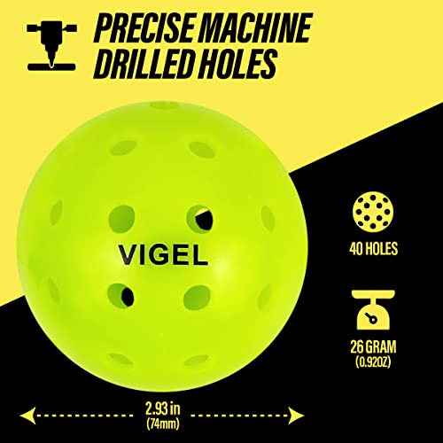 Vigel Premium Outdoor Pickleball Balls Set of 4 - USAPA Approved, Tournament and Competition play, Perfectly Balanced, High Bounce, True Flight, Durable, 40 Hole Pickleball, Ideal for All Skill Levels