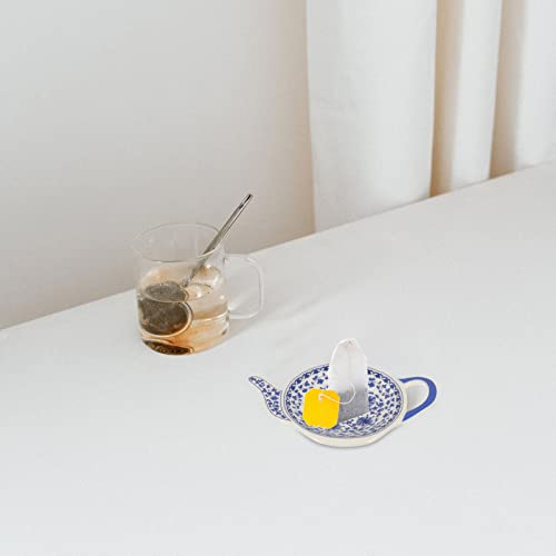 Soy Sauce Dish 4 Pcs Teapot Shaped Tea Bag Holder Ceramic Tea Bag Saucer Teabag Coaster Snack Dish Seasoning Dish for Home Kitchen Sauce Dessert Rest Spoon Blue Tea Plates