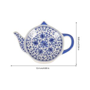 Soy Sauce Dish 4 Pcs Teapot Shaped Tea Bag Holder Ceramic Tea Bag Saucer Teabag Coaster Snack Dish Seasoning Dish for Home Kitchen Sauce Dessert Rest Spoon Blue Tea Plates