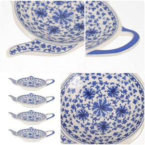 Soy Sauce Dish 4 Pcs Teapot Shaped Tea Bag Holder Ceramic Tea Bag Saucer Teabag Coaster Snack Dish Seasoning Dish for Home Kitchen Sauce Dessert Rest Spoon Blue Tea Plates