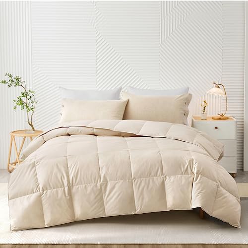 Bafode Goose Down Comforter Queen Size - All Seasons Duvet Insert Queen - Fluffy Goose Feather Down Comforter with Organic Cotton Shell - Luxury Comforter for Queen Size Bed Fill with 54 Oz Goose Down