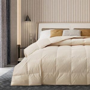 Bafode Goose Down Comforter Queen Size - All Seasons Duvet Insert Queen - Fluffy Goose Feather Down Comforter with Organic Cotton Shell - Luxury Comforter for Queen Size Bed Fill with 54 Oz Goose Down