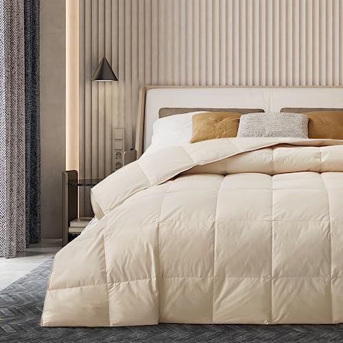 Bafode Goose Down Comforter Queen Size - All Seasons Duvet Insert Queen - Fluffy Goose Feather Down Comforter with Organic Cotton Shell - Luxury Comforter for Queen Size Bed Fill with 54 Oz Goose Down