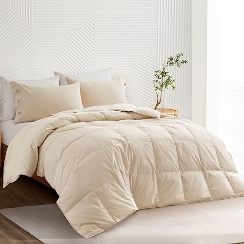 Bafode Goose Down Comforter Queen Size - All Seasons Duvet Insert Queen - Fluffy Goose Feather Down Comforter with Organic Cotton Shell - Luxury Comforter for Queen Size Bed Fill with 54 Oz Goose Down