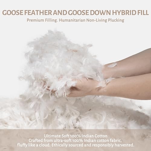 Bafode Goose Down Comforter Queen Size - All Seasons Duvet Insert Queen - Fluffy Goose Feather Down Comforter with Organic Cotton Shell - Luxury Comforter for Queen Size Bed Fill with 54 Oz Goose Down