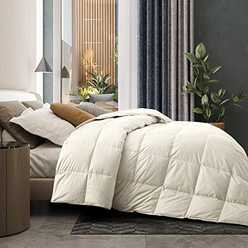 Bafode Goose Down Comforter Queen Size - All Seasons Duvet Insert Queen - Fluffy Goose Feather Down Comforter with Organic Cotton Shell - Luxury Comforter for Queen Size Bed Fill with 54 Oz Goose Down