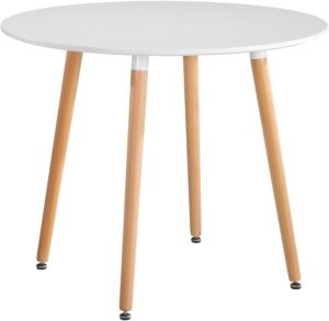 niern round dining table with beech wood legs, modern wooden kitchen table for dining room kitchen (white)