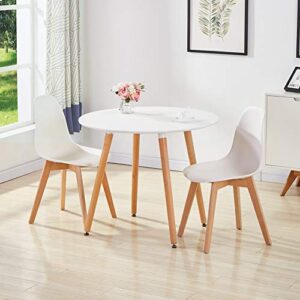 NIERN Round Dining Table with Beech Wood Legs, Modern Wooden Kitchen Table for Dining Room Kitchen (White)