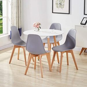 NIERN Round Dining Table with Beech Wood Legs, Modern Wooden Kitchen Table for Dining Room Kitchen (White)