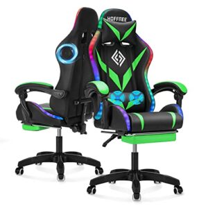 gaming chair with bluetooth speakers and rgb led lights ergonomic massage computer gaming chair with footrest video game chair high back with lumbar support light green and black