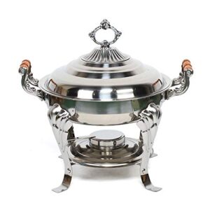 european style chafing dish buffet set, stainless steel chafer with wooden handle, food warming tray for catering, chafers and buffet warmer sets for event party holiday banquet dinners (round)