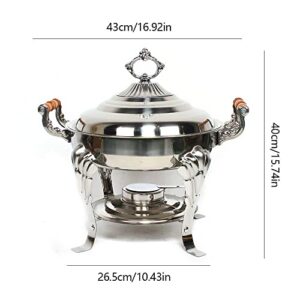 European Style Chafing Dish Buffet Set, Stainless Steel Chafer with Wooden Handle, Food Warming Tray for Catering, Chafers and Buffet Warmer Sets for Event Party Holiday Banquet Dinners (Round)